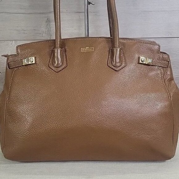 Henri Bendel Taupe Brown Pebbled Handbag Tote Purse Satchel - Picture 2 of 9